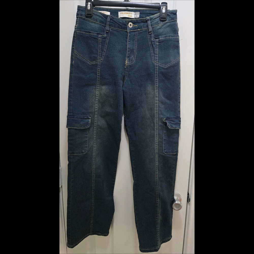 Celebrity Ace Dark Blue Jeans Relaxed Fit Denim Cargo Juniors Size 11 NWOT - Picture 2 of 6